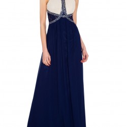 Дълга Вечерна  Бална Рокля  Два Цвята Тъмносин и Крем