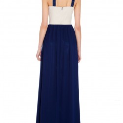 Дълга Вечерна  Бална Рокля  Два Цвята Тъмносин и Крем