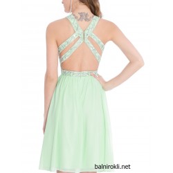 Елегантна Къса Официална Рокличка Цвят Мента