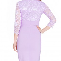 Къса Дантелена Лилава Рокля Ръкави Деколте