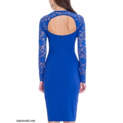 Дантелена Къса Синя Рокля Гол Гръб