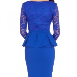 Дантелена Елегантна Къса Рокля Кралско Син Цвят
