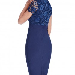 Елегантна Дантелена Синя Рокля Парти