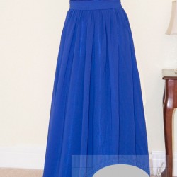 Абитуриентска Дълга Официална Синя Рокля Шифон Дантела