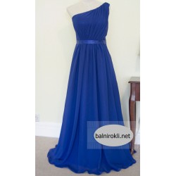 Дълга Елегантна Официална Рокля Син Шифон Гръцки Стил