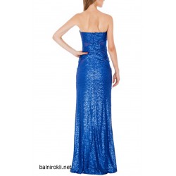 Дълга Синя Официална Рокля Пайети