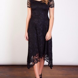 Асиметрична Дантелена Черна Рокля Деколте 