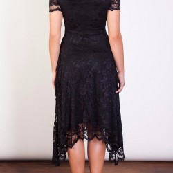 Асиметрична Дантелена Черна Рокля Деколте 