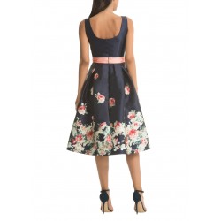 Елегантна Тъмносиня Рокля Сатен Флорал 7 Елегантна Тъмносиня Рокля Сатен Флорал 7