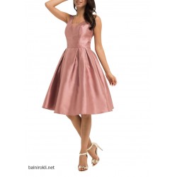 Елегантна Коктейлна Розова Рокля Сатен 4