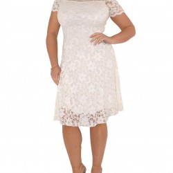 Дантелена Къса Рокля Макси Дами Бял Крем
