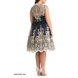 Бална Къса Тъмносиня Рокля Бродерии Макси Размери Бална Къса Тъмносиня Рокля Бродерии Макси Размери