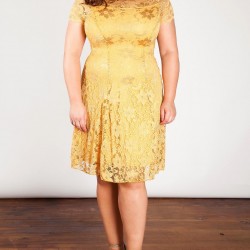 Дантелена Къса Рокля Макси Дами Златист Цвят
