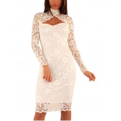 Елегантна Официална Рокля Бяла Дантела