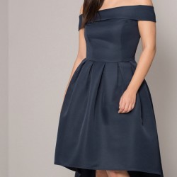 Асиметрична Тъмносиня Официална Рокля Сатен Макси Дами