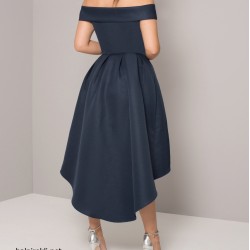 Асиметрична Тъмносиня Официална Рокля Сатен Макси Дами