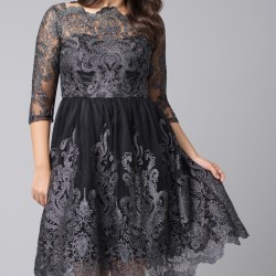Елегантна Официална Черна Рокля Макси Дами Бродерия