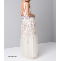 Абитуриентска Бална Дълга Рокля Крем Бродерии Абитуриентска Бална Дълга Рокля Крем Бродерии