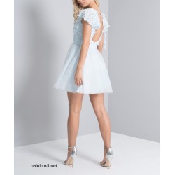 Елегантна Коктейлна Рокля Тюл Нежен Цвят 