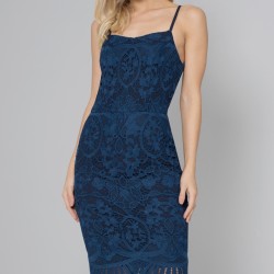Дантелена Елегантна Къса Синя Парти Рокля 