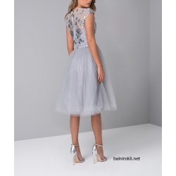 Елегантна Сива Официална Рокля Средна Дължина