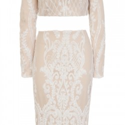 Блестяща Къса Секси Пола и Топ Цвят Крем