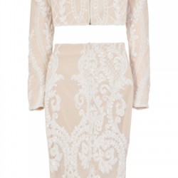 Блестяща Къса Секси Пола и Топ Цвят Крем