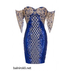 Бална Блестяща Луксозна Къса Рокля Контраст