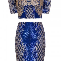 Блестяща Къса Секси Пола и Топ Син Цвят и Златисто Блестяща Къса Секси Пола и Топ Син Цвят и Златисто