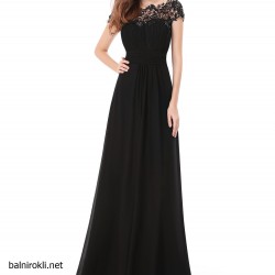 Дълга Елегантна Черна Рокля Дантела и Шифон