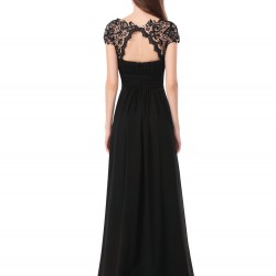 Дълга Елегантна Черна Рокля Дантела и Шифон