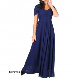 Бална Тъмносиня Официална Рокля Шифон Класик