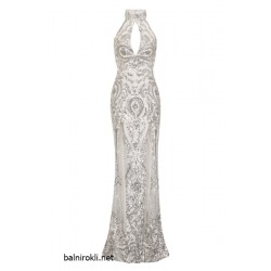 Абитуриентска Бална Блестяща Сребриста Рокля Гол Гръб 