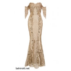 Абитуриентска Бална Блестяща Златиста Рокля Лукс 