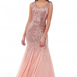 Абитуриентска Блестяща Рокля Прасковен Цвят 2