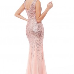 Абитуриентска Блестяща Рокля Прасковен Цвят 2