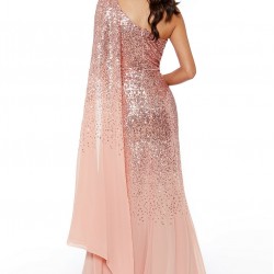 Абитуриентска Блестяща Рокля Прасковен Цвят Едно Рамо Абитуриентска Блестяща Рокля Прасковен Цвят Едно Рамо