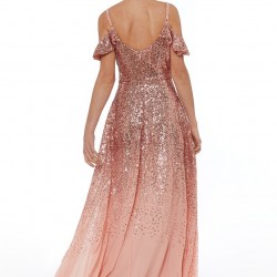 Абитуриентска Блестяща Бална Рокля Цвят Праскова Презрамки