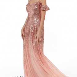 Абитуриентска Блестяща Бална Рокля Цвят Праскова Презрамки