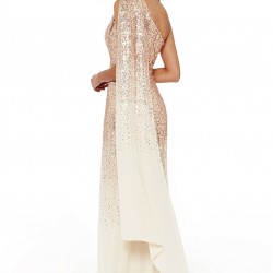 Абитуриентска Дълга Блестяща Рокля Цвят Шампанско Едно Рамо Абитуриентска Дълга Блестяща Рокля Цвят Шампанско Едно Рамо