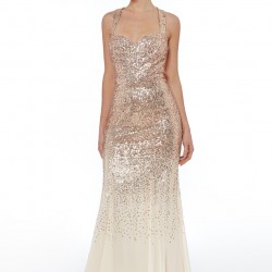 Блестяща Бална Дълга Рокля Цвят Шампанско Гол Гръб Блестяща Бална Дълга Рокля Цвят Шампанско Гол Гръб