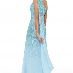 Абитуриентска Дълга Блестяща Светлосиня Рокля Едно Рамо Абитуриентска Дълга Блестяща Светлосиня Рокля Едно Рамо