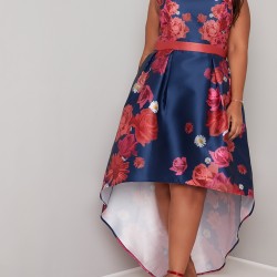 Асиметрична Елегантна Коктейлна Рокля Флорален Принт Макси Размери