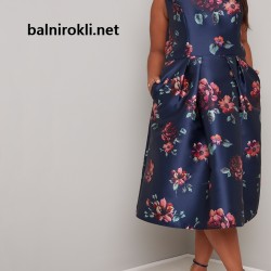 Елегантна Коктейлна Рокля Дигитален Принт Макси Размери