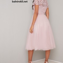  Бална  Къса Рокля Телесен Цвят Бродерии Тюл