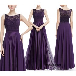 Бална Лилава Дълга Рокля Бюстие Дантела Пола Плисе Бална Лилава Дълга Рокля Бюстие Дантела Пола Плисе