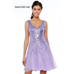 Блестяща Къса Лилава Официална Рокля 