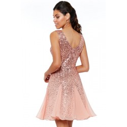 Блестяща Къса Рокля Прасковен Цвят Пайети