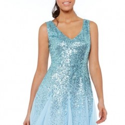 Елегантна Къса Рокля Светлосин Цвят Шифон и Пайети