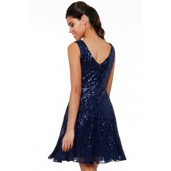 Блестяща Къса Тъмносиня Рокля Пайети Шифон